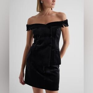 Express Velvet Off The Shoulder Faux Double Breasted Top Size M